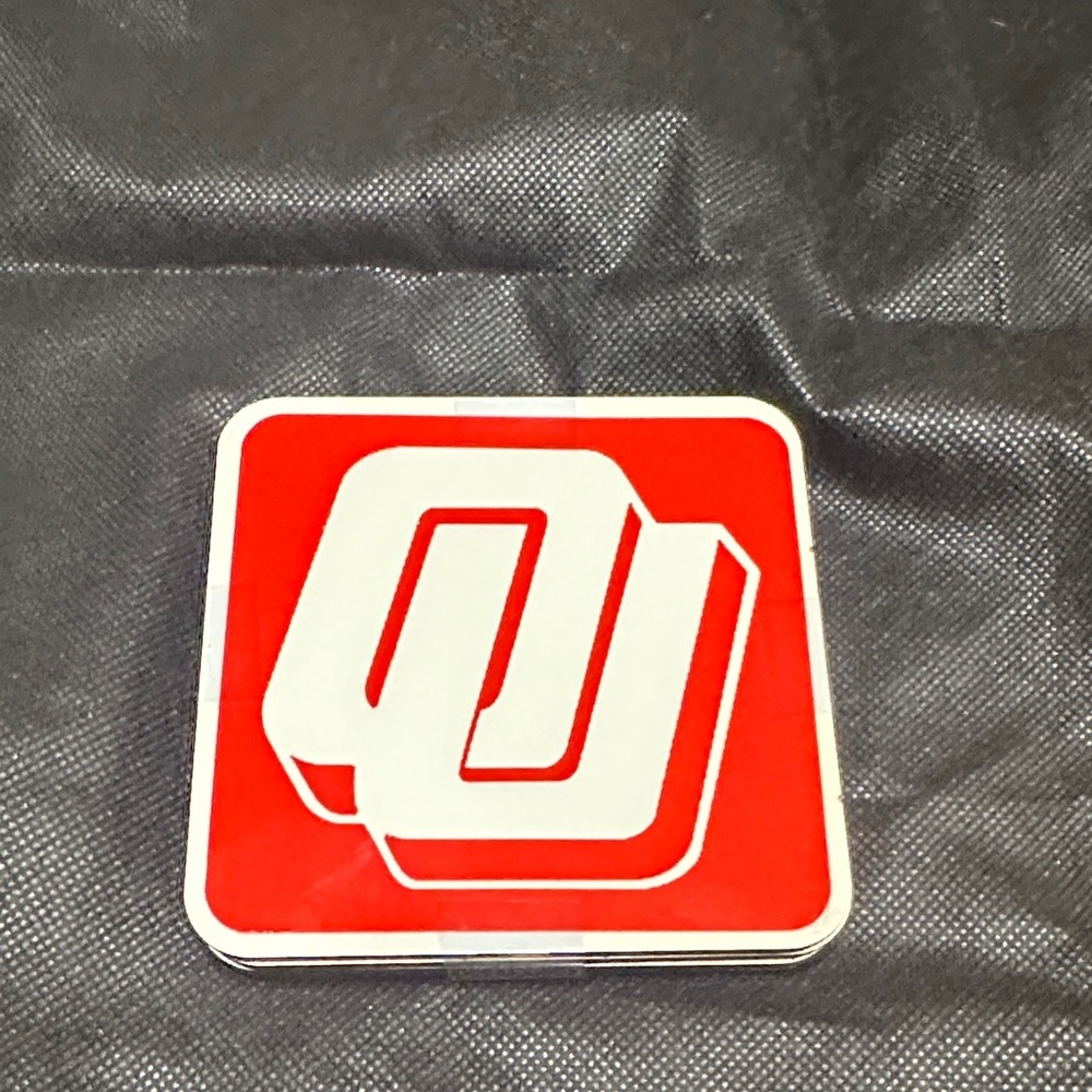 OU Logo Red and White sturdy coasters.  (Set of 4) handmade by AT impressions.